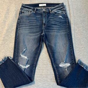 KanCan Dark Blue Distressed Straight Leg Jeans